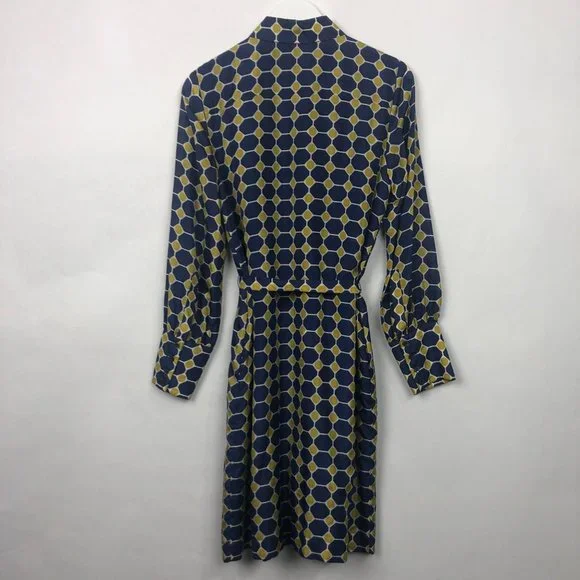 Brooks Brothers Silk Navy and Gold Geometric Dress - Picture 14 of 16